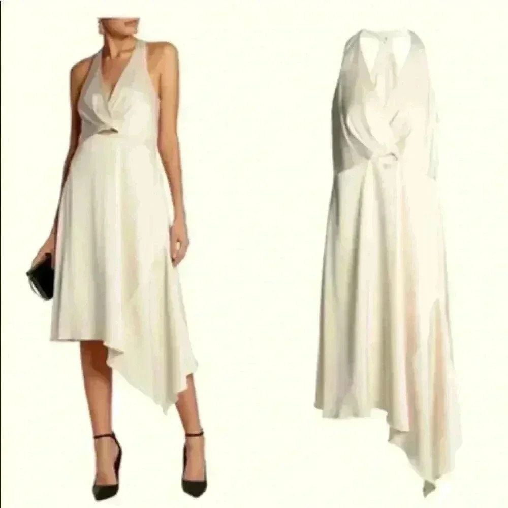 Halston Heritage Evening Collection Halter Satin‎ Cream Dress Size 0